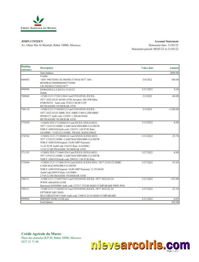 Morocco Credit Agricole bank statement